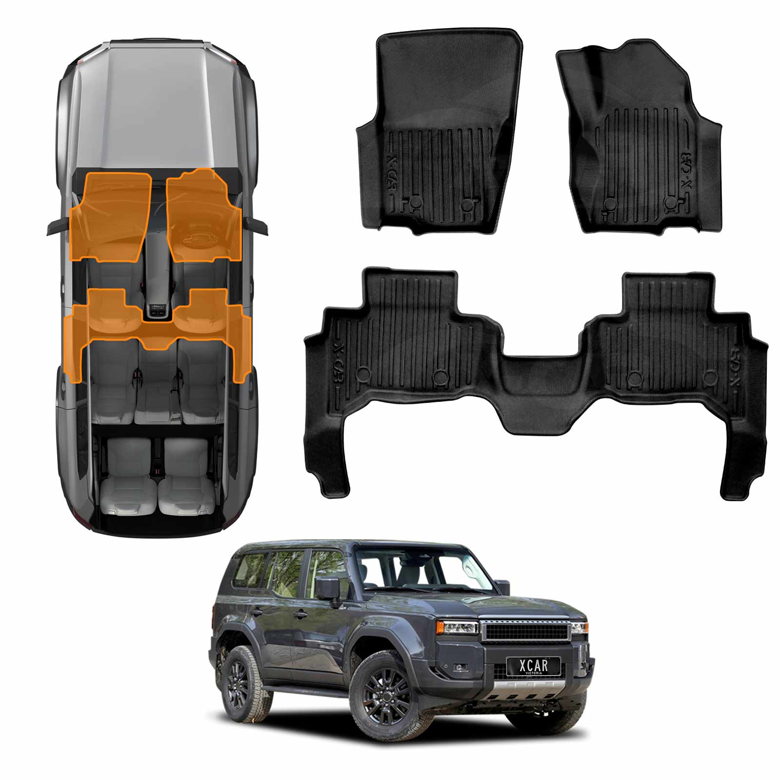 3D Floor Mats for Toyota Prado 250 Series 7-Seater 2024-Onwards All-Weather Car Liners - Image 16