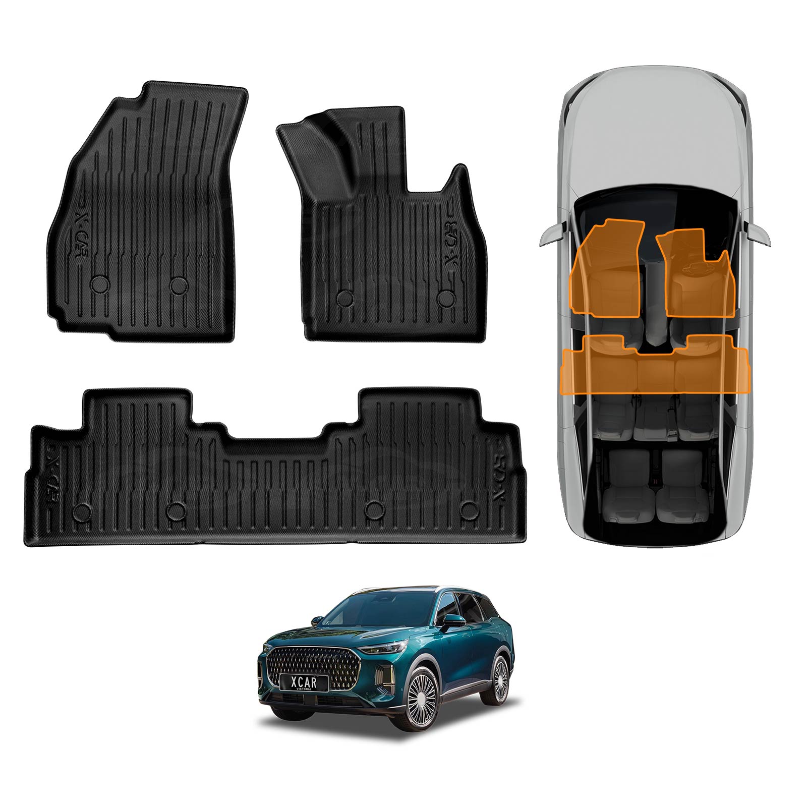 3D Floor Mats for Chery Tiggo 9 Super Hybrid 2025-Onwards All-Weather Car Liners - Image 14