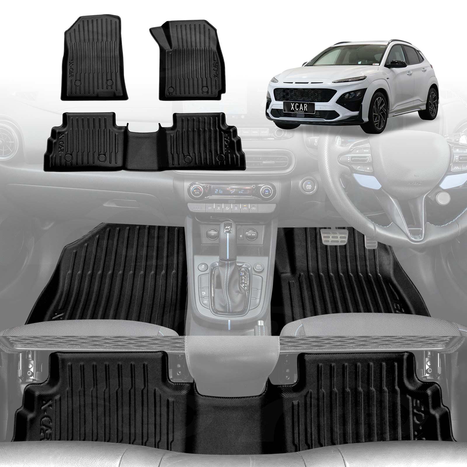 3D Floor Mats for Hyundai Kona Petrol 2017-2023 All-Weather Car Liners