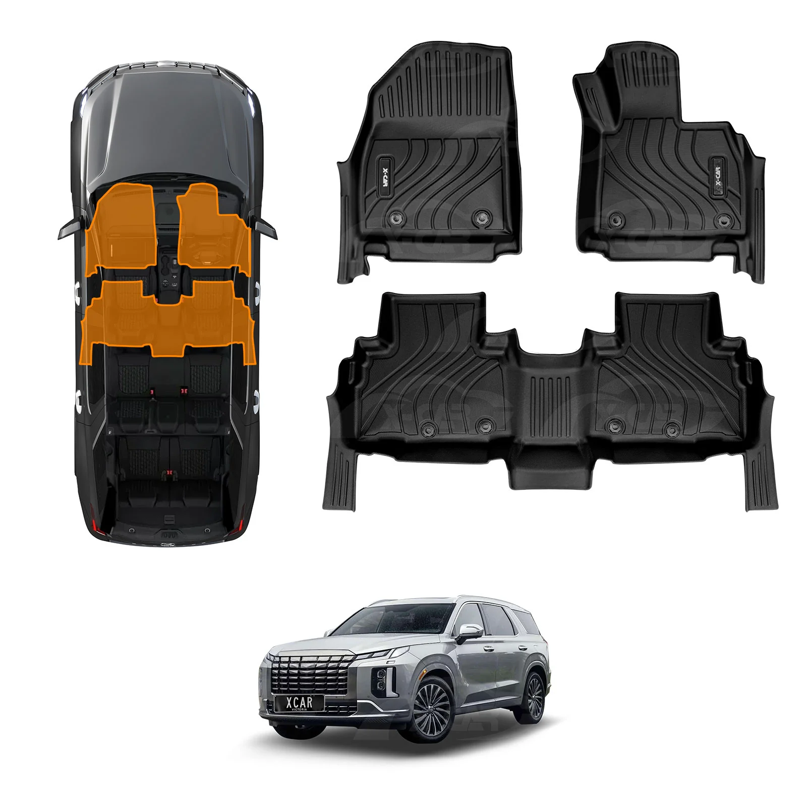 3D Floor Mats for Hyundai Palisade 2020-2025 All-Weather Car Liners - Image 16