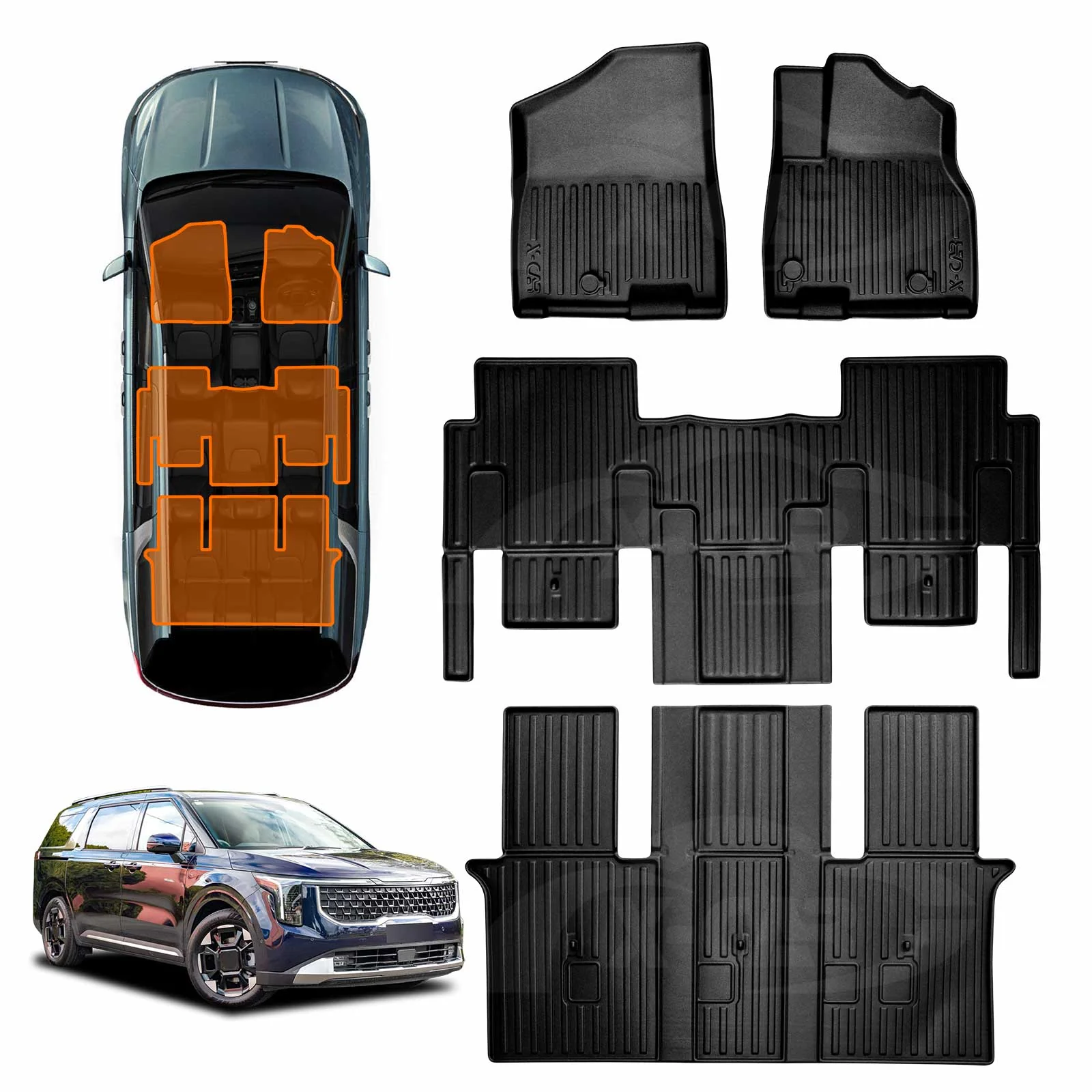 Floor Mats for Kia Carnival KA4 Series 2020-Onwards Heavy Duty All Weather Car Mats