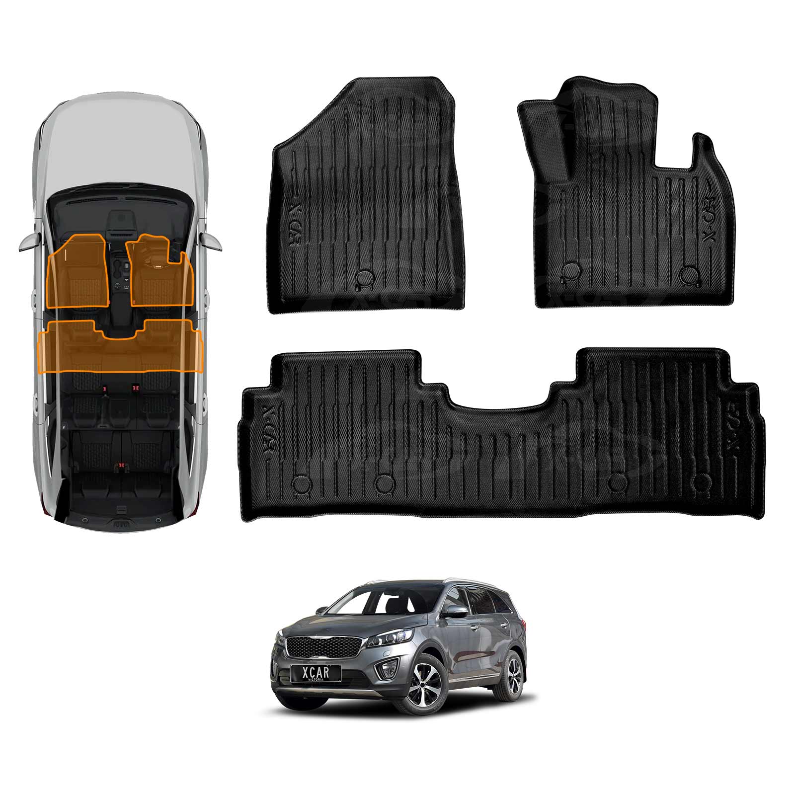3D Floor Mats for Kia Sorento UM Series 2015-2020 All-Weather Car Liners - Image 15
