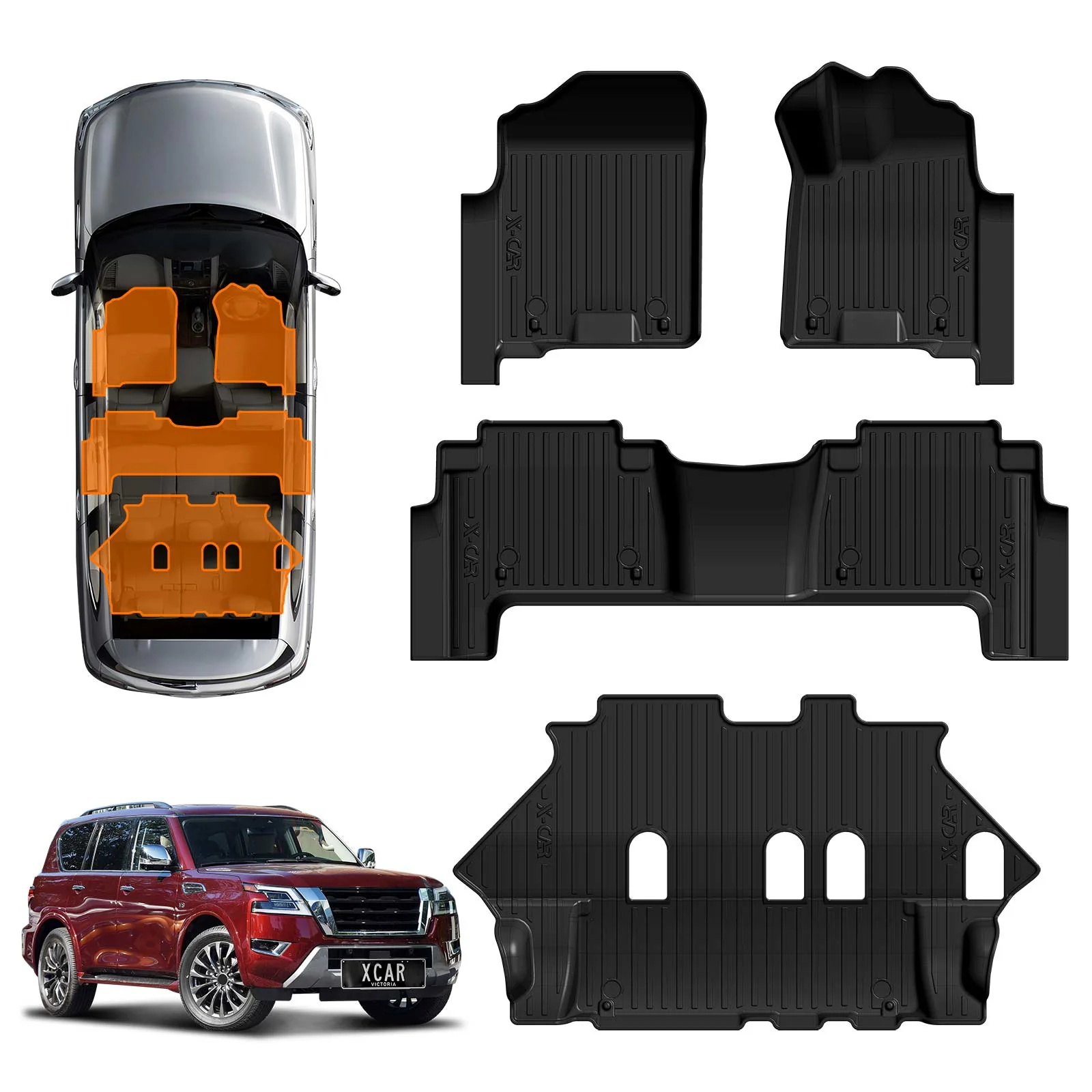 3D Floor Mats for Nissan Patrol 2012-Onwards Y62 Series All-Weather Car Liners