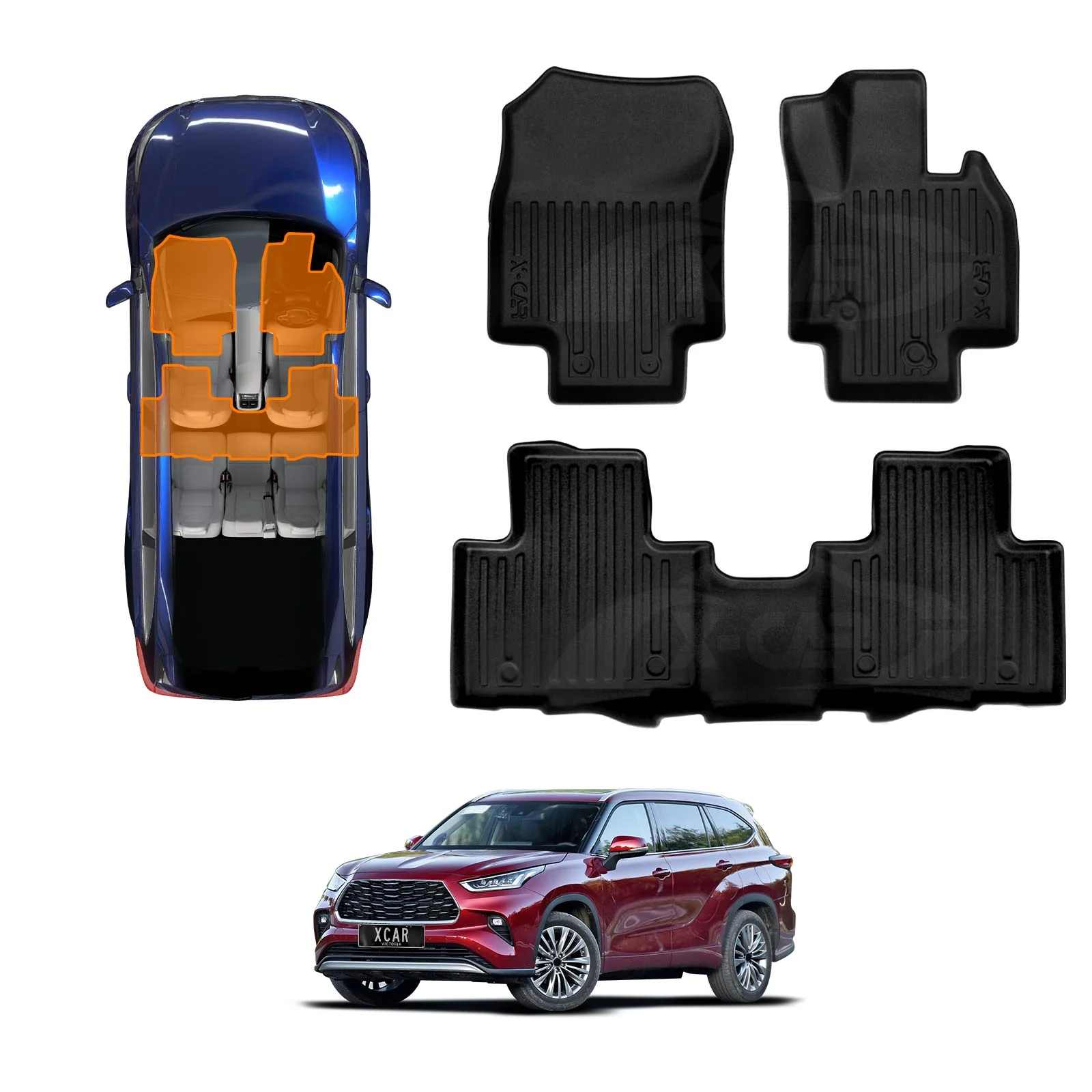 3D Floor Mats For Toyota Kluger 2021-Onwards All-Weather Liners - Image 14