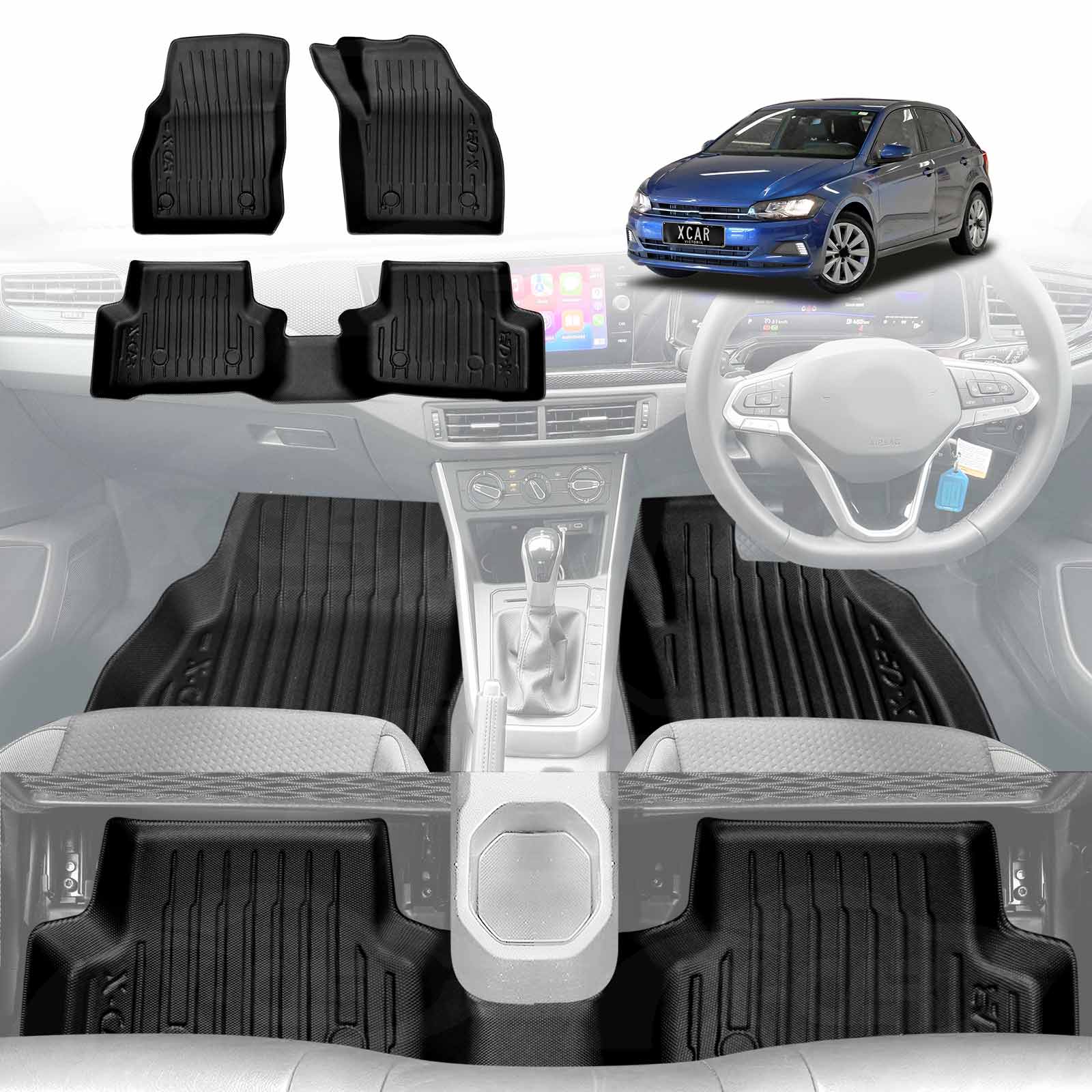 3D Floor Mats for Volkswagen Polo MK6 Hatch 2018-Onwards All-Weather Liners