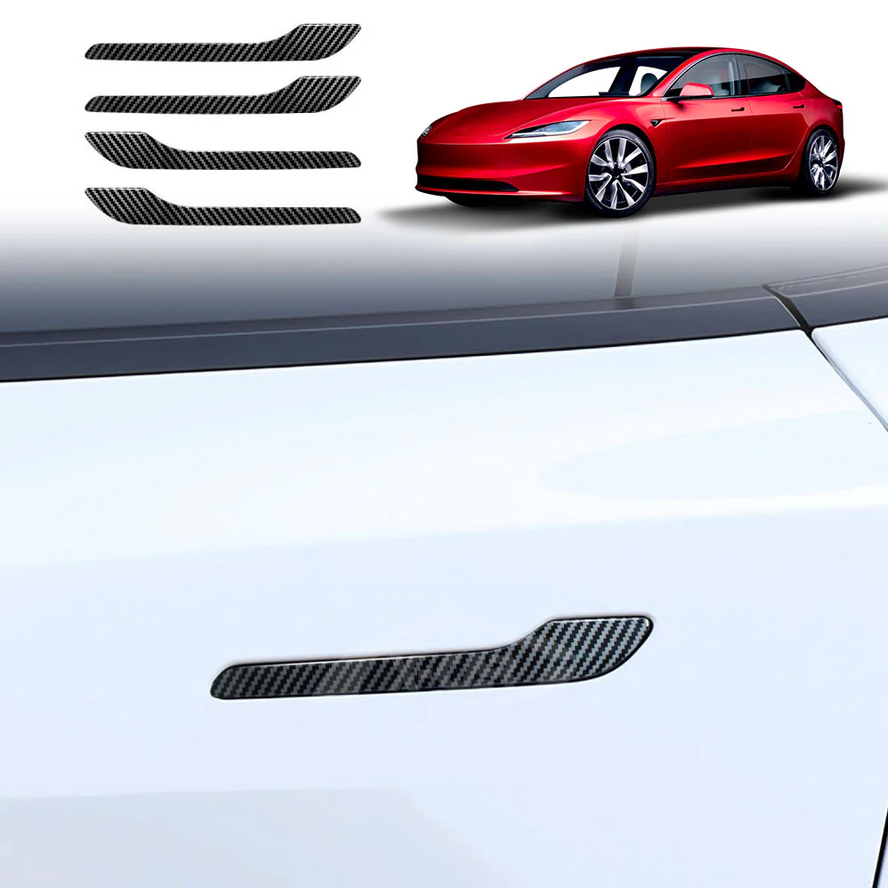 Tesla Model 3 Highland Door Handle Cover Carbon Fibre Style Protector 2023-Onwards