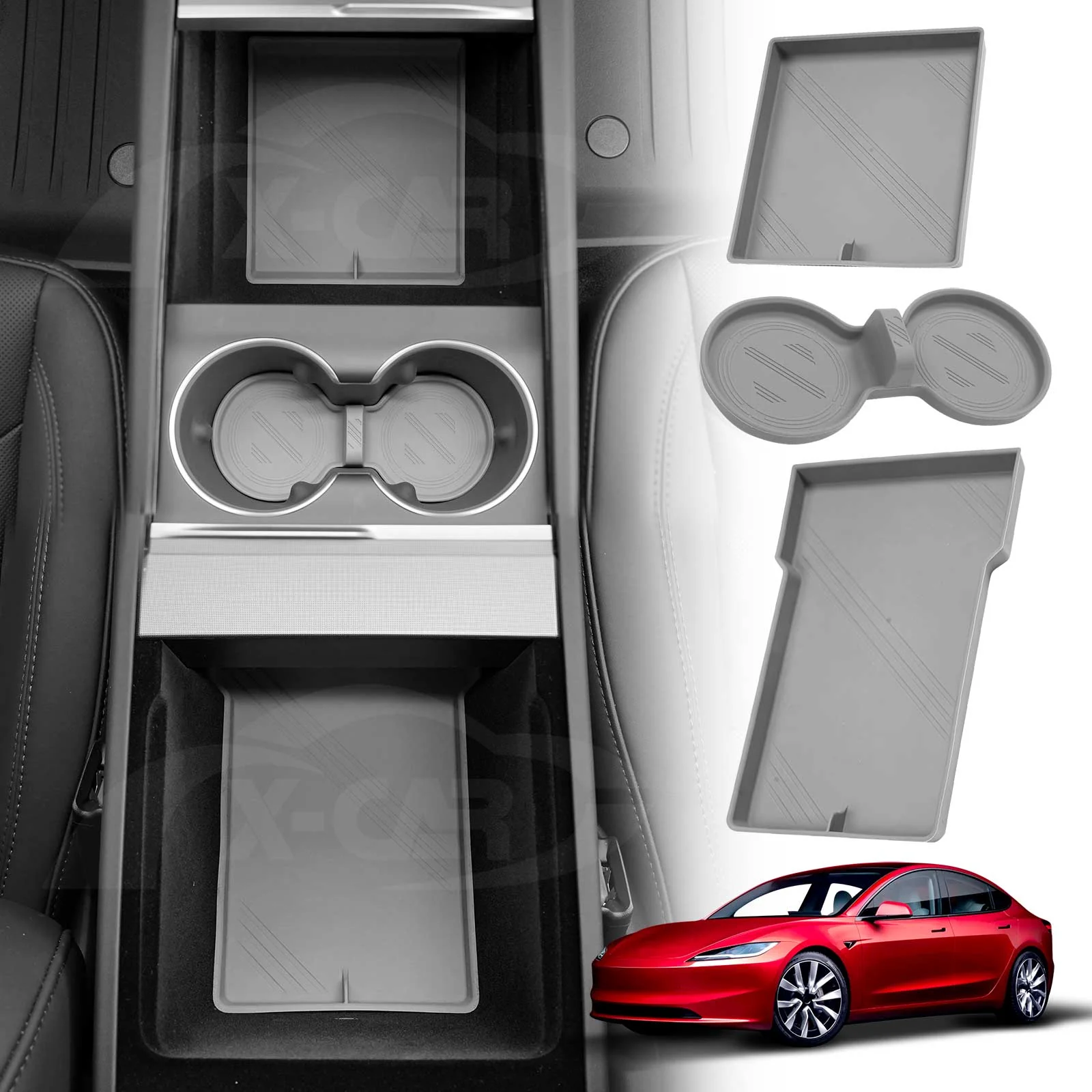 Soft Silicone Organiser Pad Set for Tesla Model 3 Highland 2023-Onwards Centre Console Armrest Storage Cup Holder Coaster - Image 2