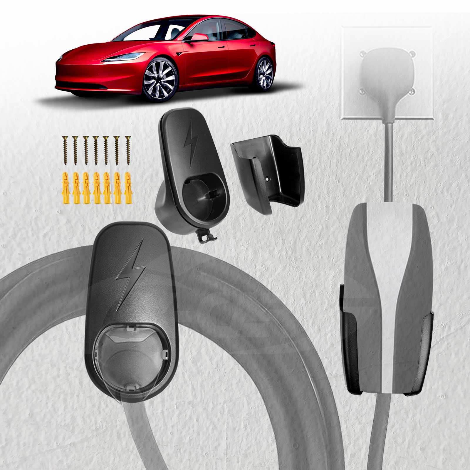 Tesla Model 3 Highland Charger Holder 2023-Onwards Cable Organiser Wall Mount Adapter