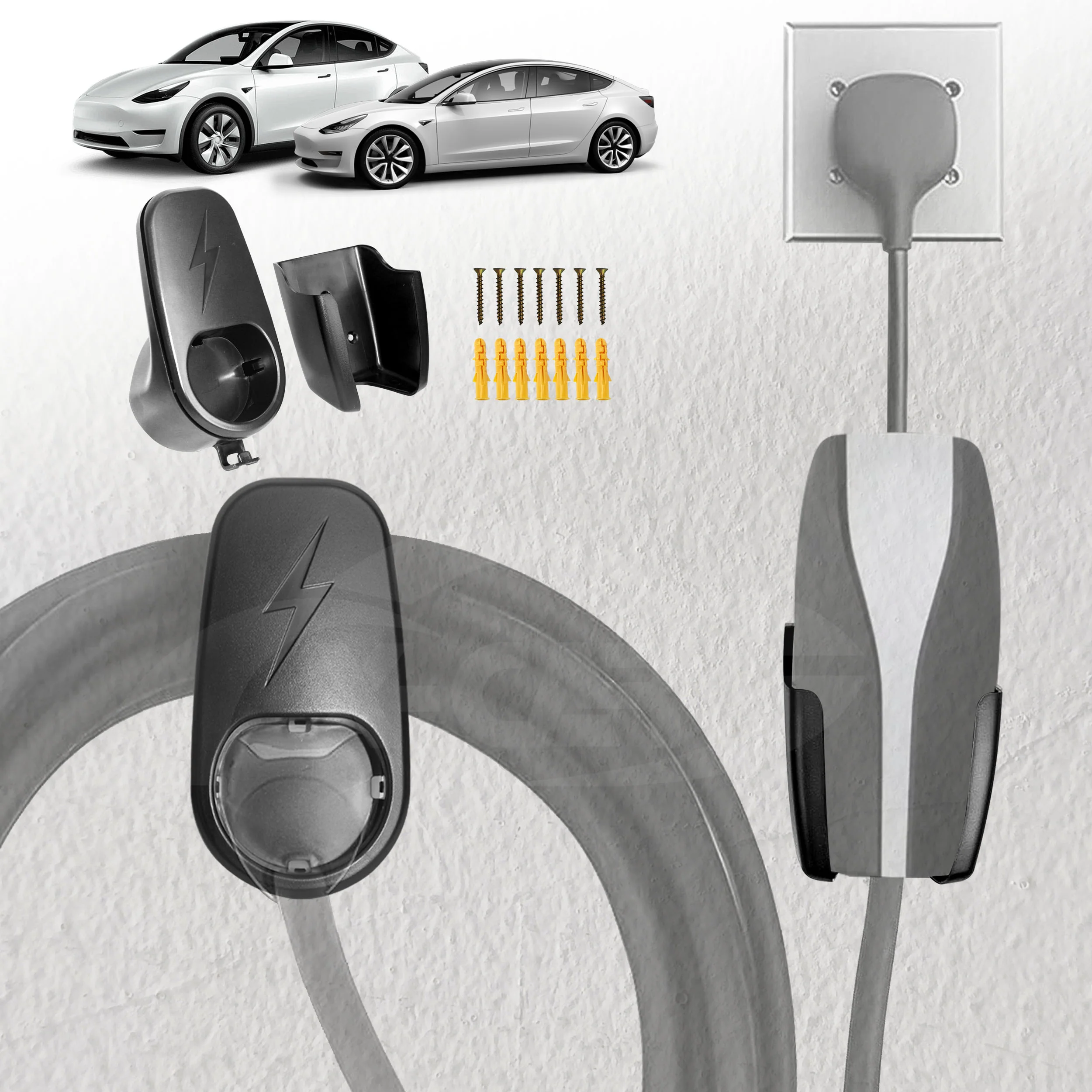 Charger Holder for Tesla Model Y/3/S/X Charging Cable Organiser Wall Mount Adapter Connector with Chassis Bracket