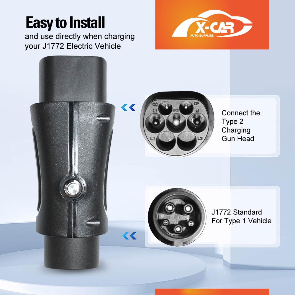 EV Charging Adapter Type 2 to Type 1 Socket IEC62196 to SAE J-1772 Charger Connector 32A 250V AC IP54 - Image 2