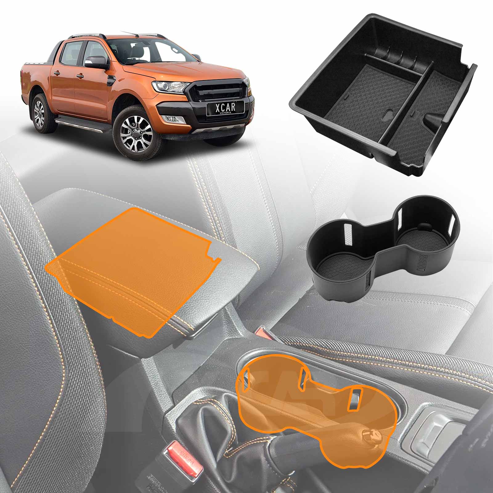 Organiser Tray for Ford Ranger Dual Cab 2011-2022 Armrest Centre Console Storage Box Cup Holder