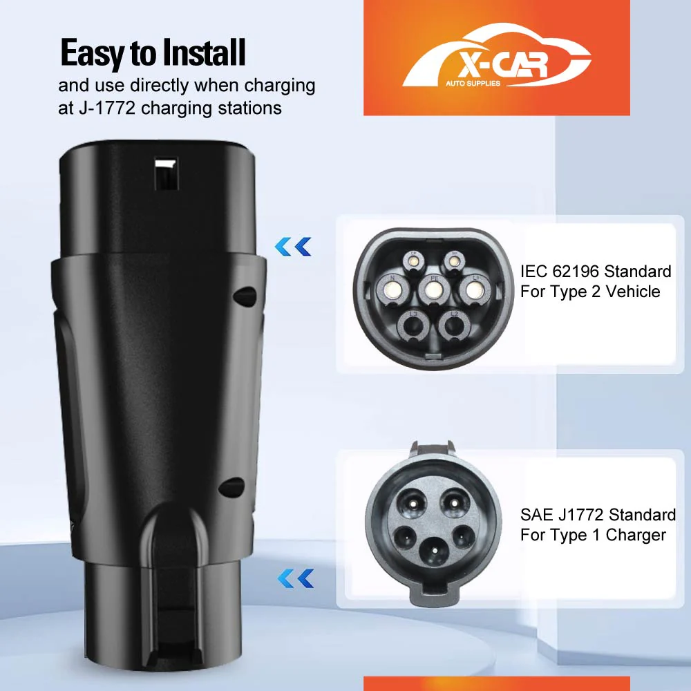 EV Charger Adapter Type 1 to Type 2 Connector Charging Socket SAE J-1772 to IEC62196 32A 250V AC IP54 Tesla - Image 2