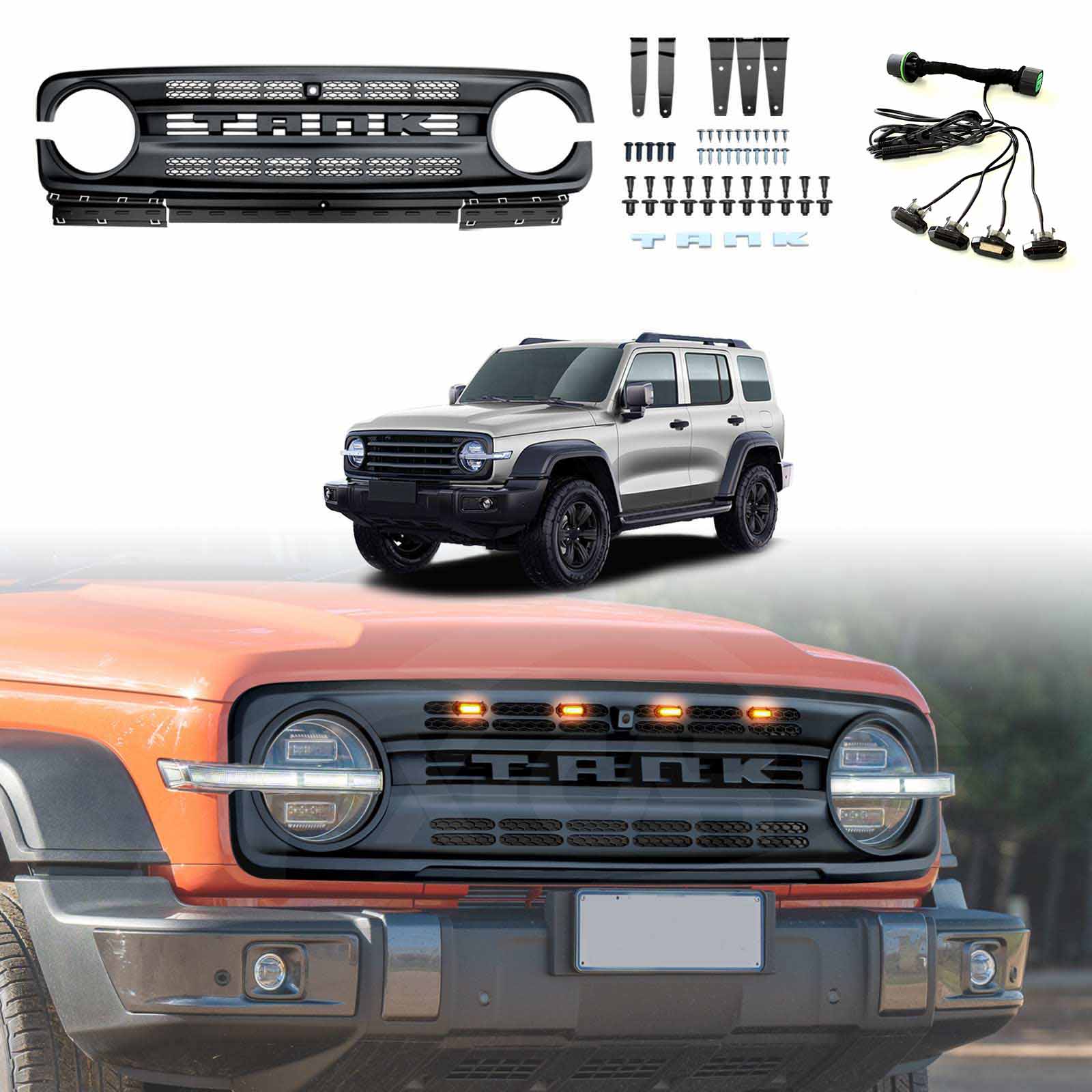 Front Bumper Grille with Led Light for GWM Tank 300 2023-Onwards Mesh Frame Exterior - Image 12
