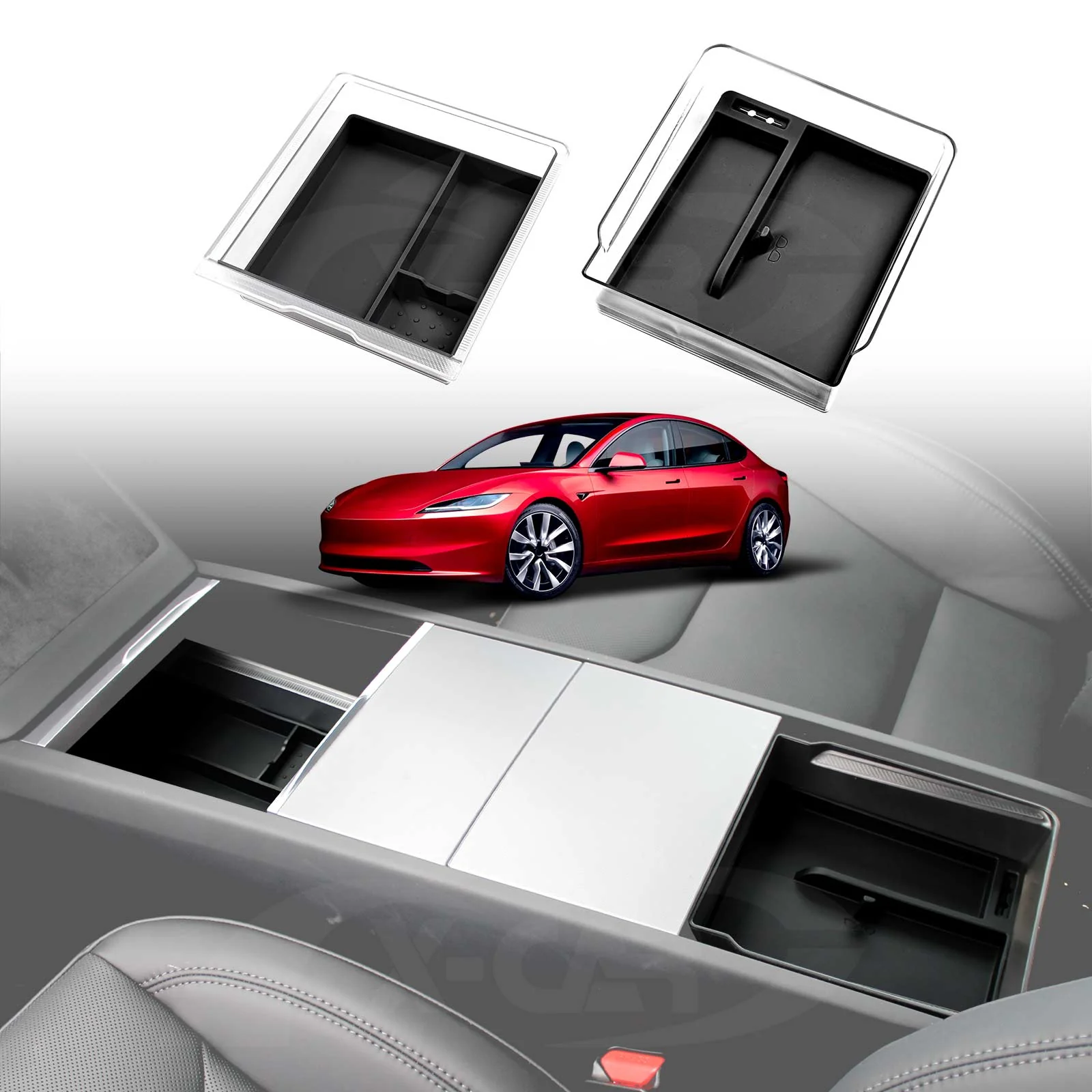 Tesla Model 3 Highland 2023-Onwards Centre Console Organiser Tray Storage Container with Silicone Mat