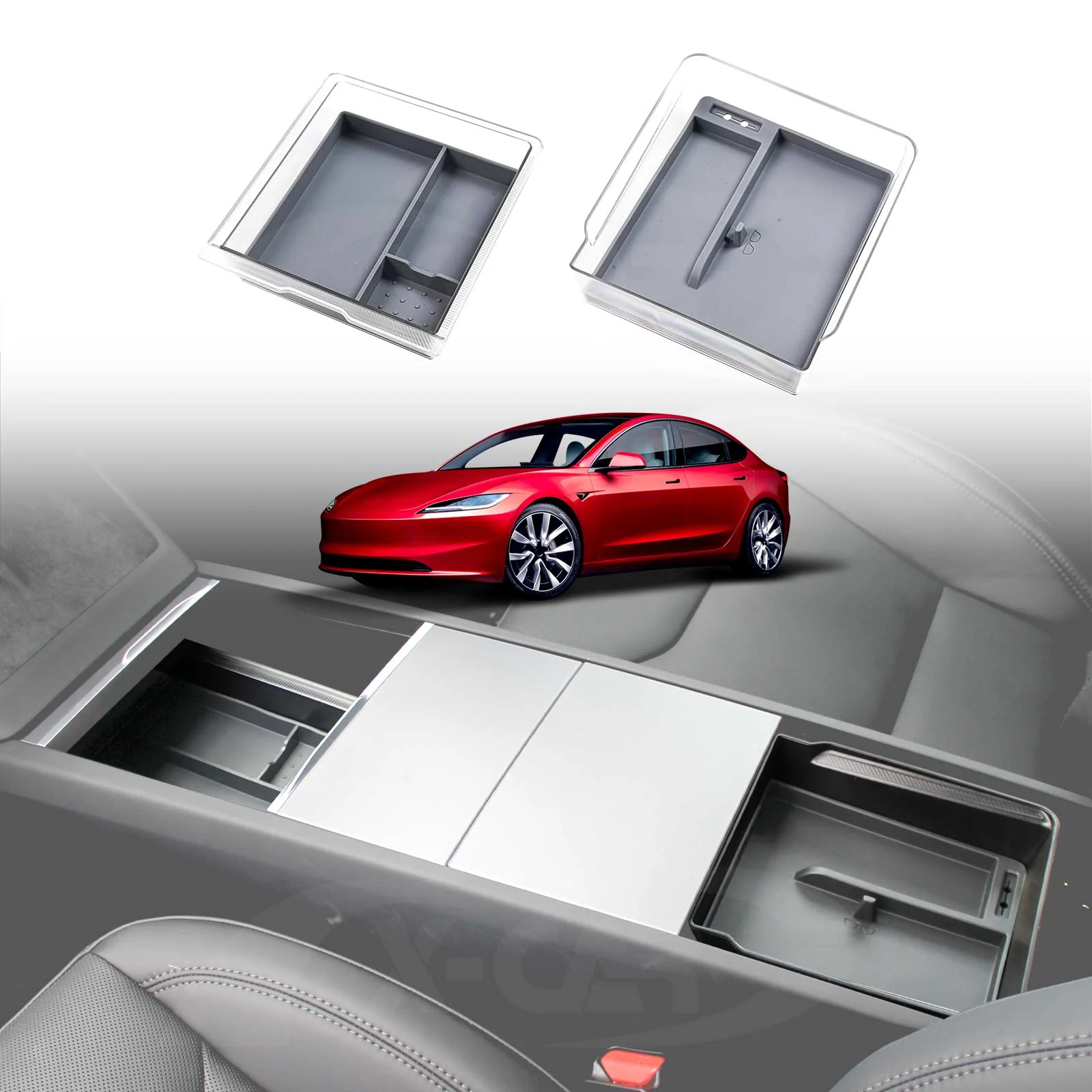 Tesla Model 3 Highland 2023-Onwards Centre Console Organiser Tray Storage Container with Silicone Mat - Image 13