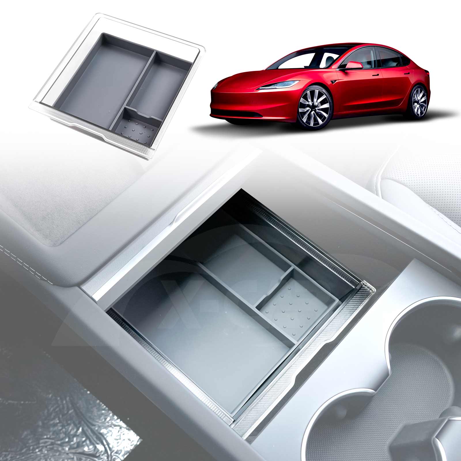 Tesla Model 3 Highland 2023-Onwards Centre Console Organiser Tray Storage Container with Silicone Mat - Image 14