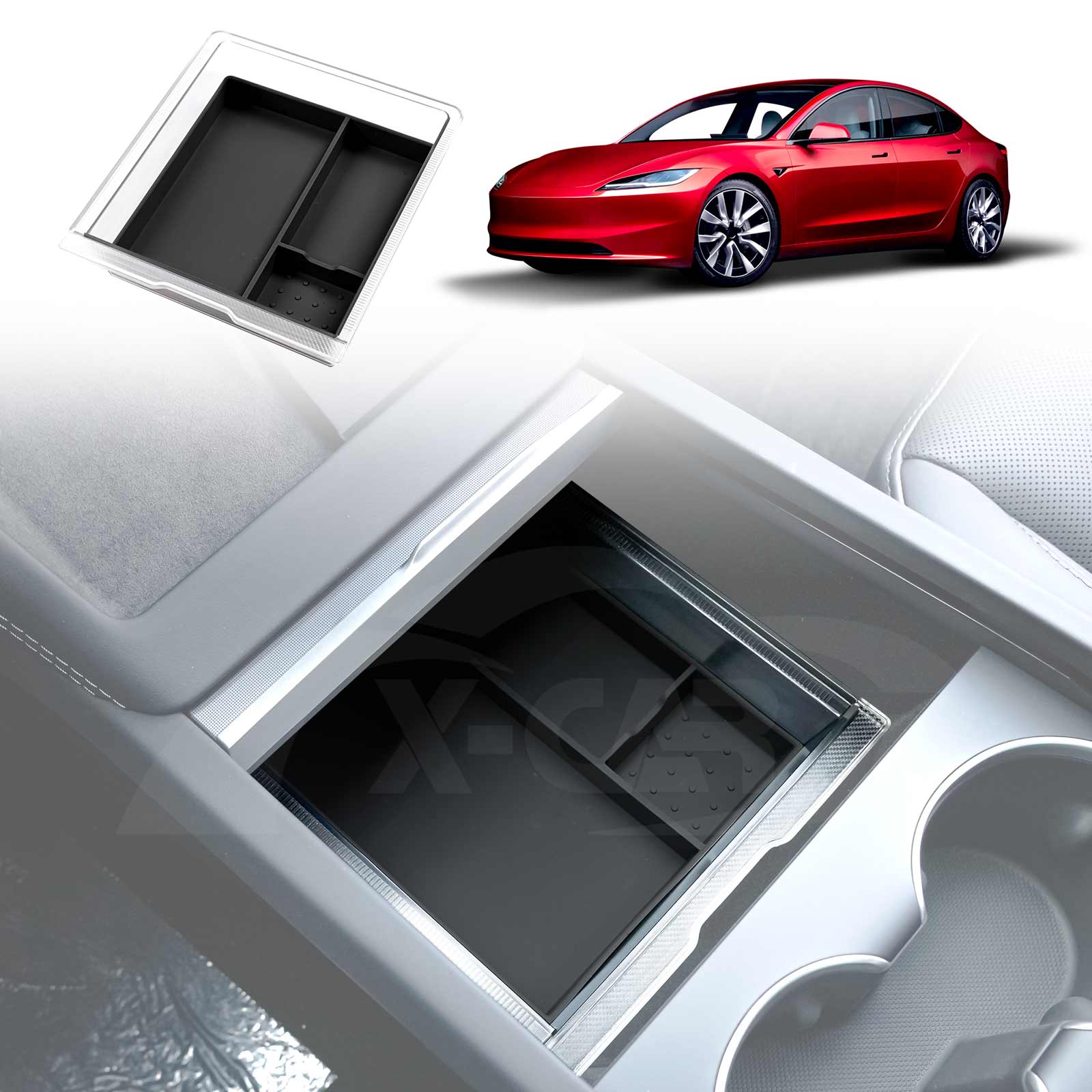 Tesla Model 3 Highland 2023-Onwards Centre Console Organiser Tray Storage Container with Silicone Mat - Image 15