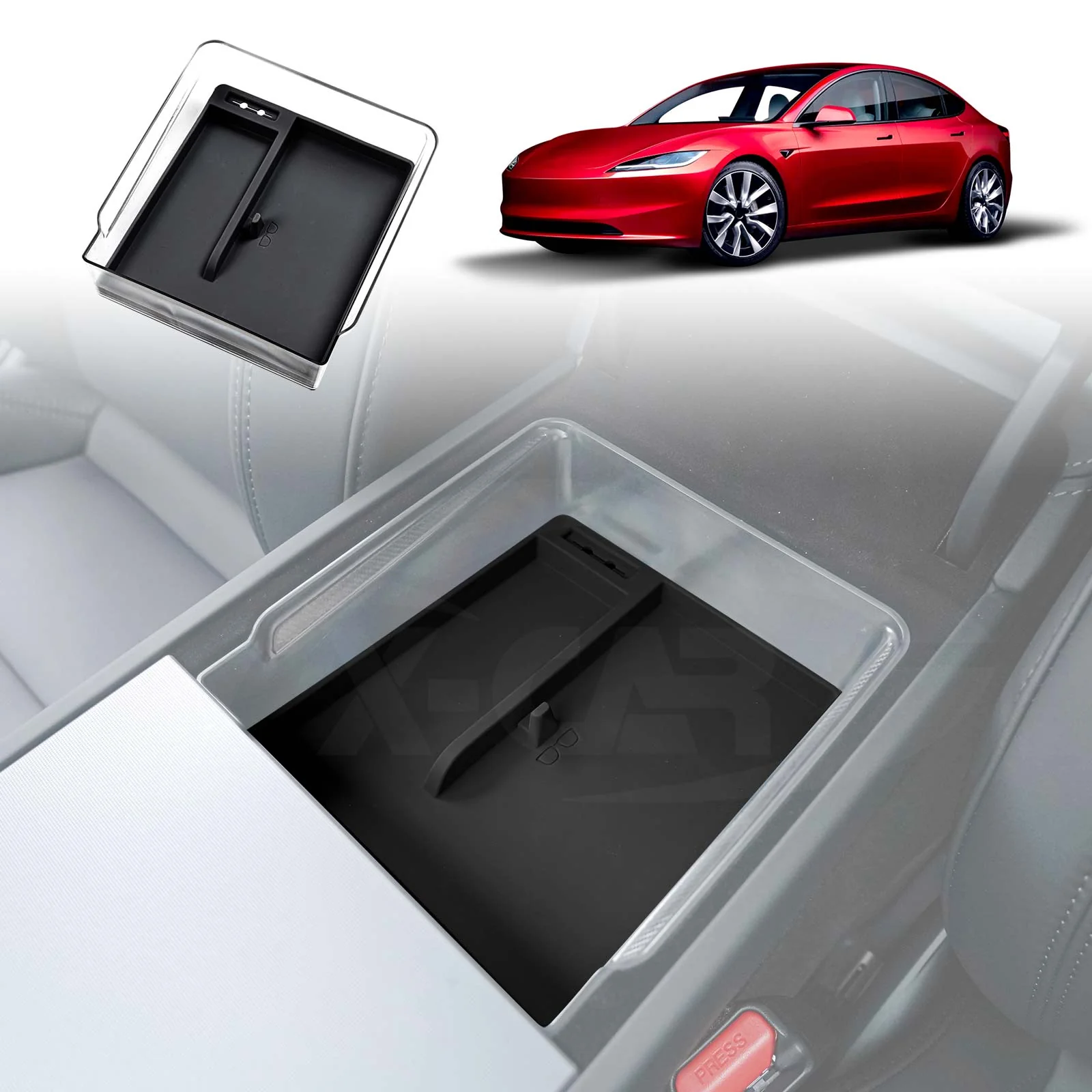 Tesla Model 3 Highland 2023-Onwards Centre Console Organiser Tray Storage Container with Silicone Mat - Image 16