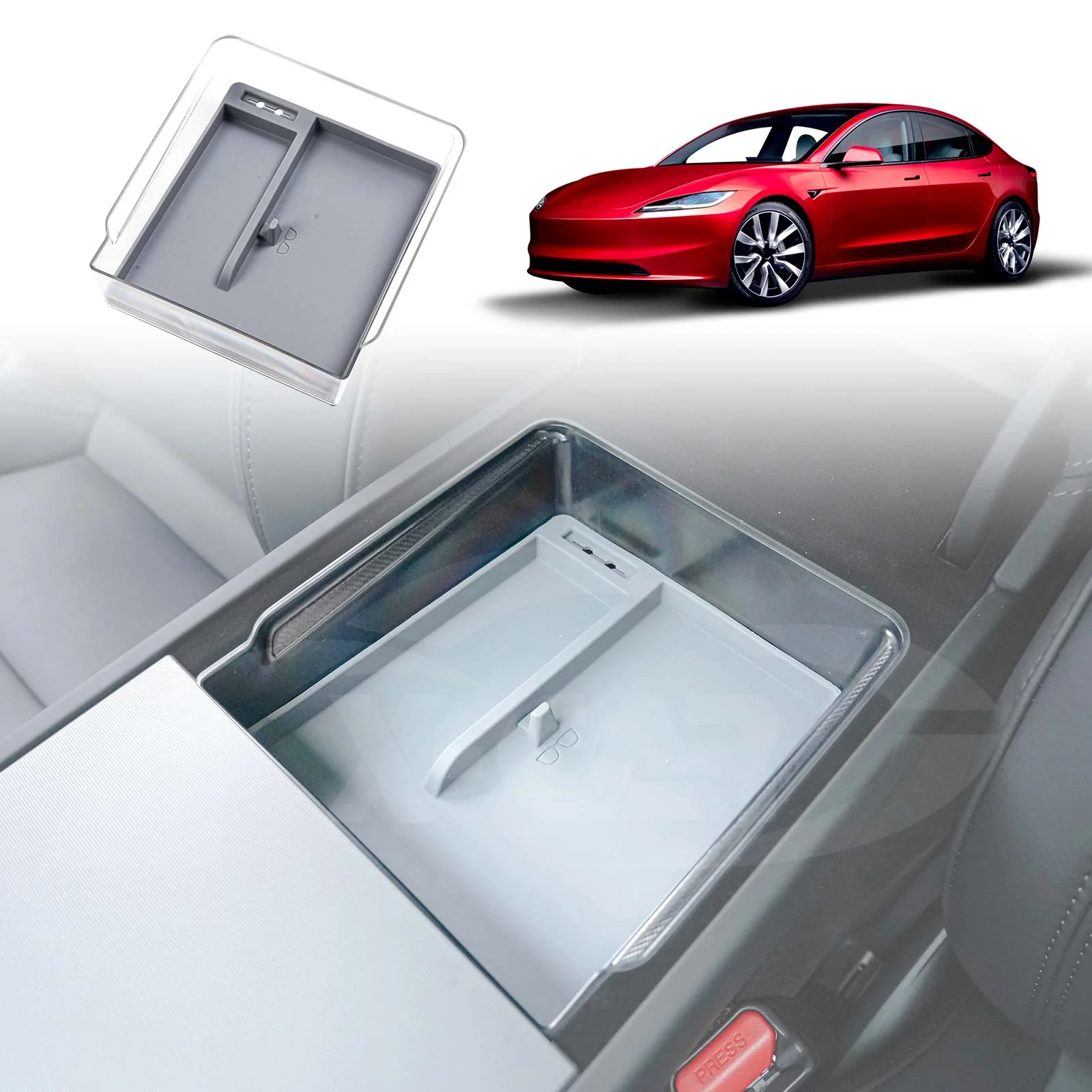 Tesla Model 3 Highland 2023-Onwards Centre Console Organiser Tray Storage Container with Silicone Mat - Image 17