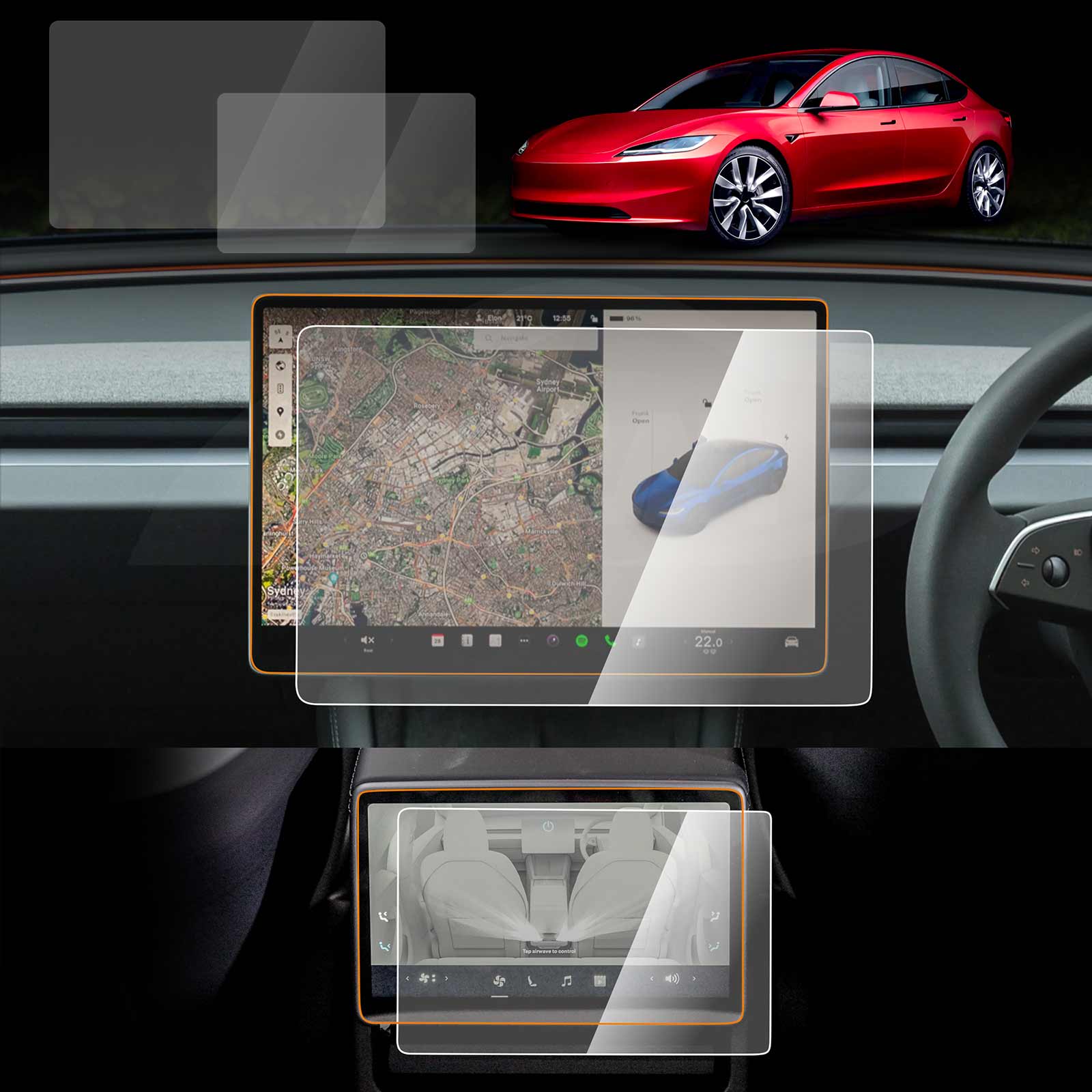 Tesla Model 3 Highland 2023-Onwards Screen Protector Touchscreen 9H Tempered Glass Anti-Scratch