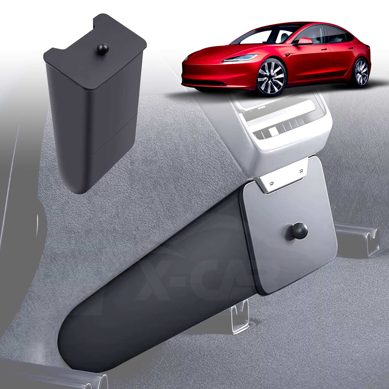 Rear Bin with Magnetic Lid for Tesla Model 3 Highland 2023-Onwards Trash Can Car Organiser