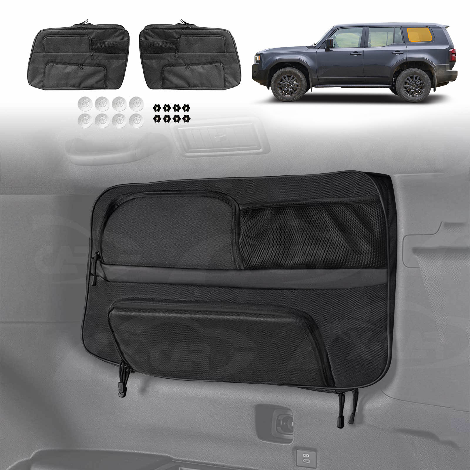 Port Window Hanging Storage Bags for Toyota Prado 250 Series 2024-Onwards Car Trunk Boot Side Organiser Car Accessories Set of 2
