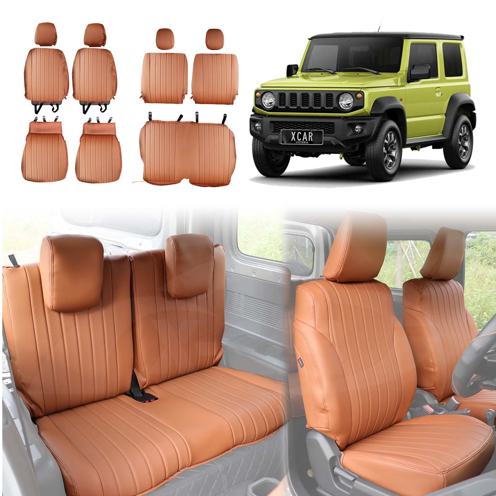 Seat Covers for Suzuki Jimny 3-Door 2018-Onwards Premium Vintage PU Leather - Image 28