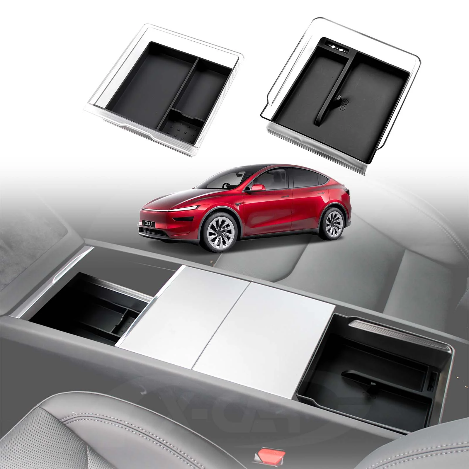 Tesla Model Y L 6-Seat 2026-Onwards Centre Console Organiser Tray Storage Container with Silicone Mat