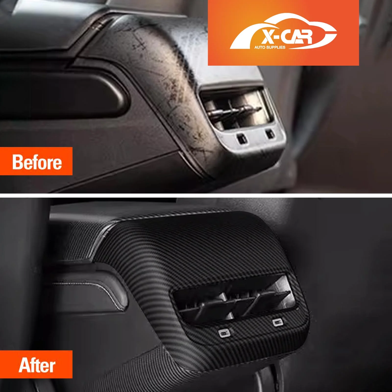Tesla Model Y / Model 3 Armrest Pad & Rear AC Vent Covers Matte Carbon Fiber Style - Image 2