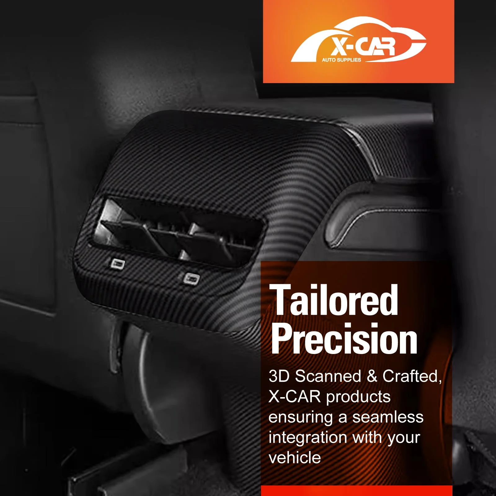 Tesla Model Y / Model 3 Armrest Pad & Rear AC Vent Covers Matte Carbon Fiber Style - Image 3