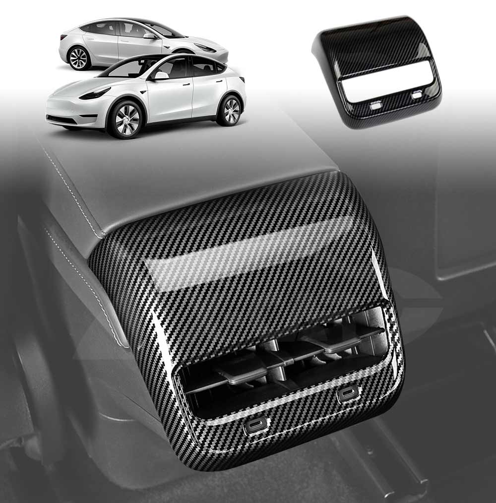 Tesla Model Y / Model 3 Armrest Pad & Rear AC Vent Covers Carbon Fiber Style - Image 10